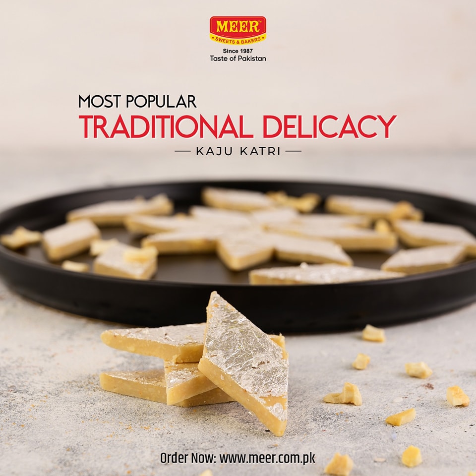 Send 1 KG KAJU KATRI FROM MEER SWEETS & BAKERS to Pakistan Online