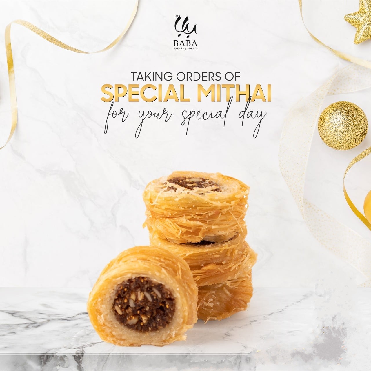 Send 1 KG ANJEER BAKLAVA ROLL BABA BAKERS & SWEETS to Pakistan