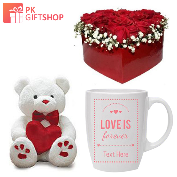 ROSE AFFECTION, CUTE TEDDY BEAR AND LOVE FOREVER MUG
