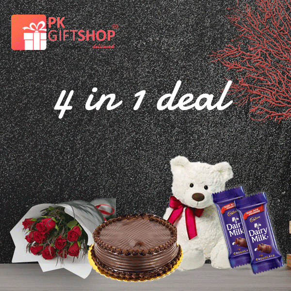 4 IN 1 DEAL CAKE, FLOWERS, CHOCOLATES & TEDDY BEAR
