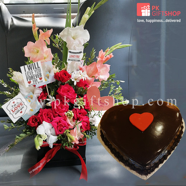 ETERNITY - HEART SHAPE CAKE WITH BOUQUET