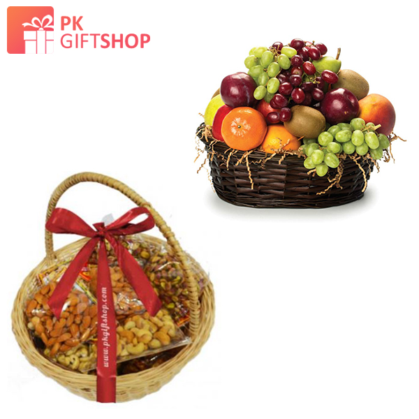 DRY FRUIT BASKET WITH FRESH FRUIT BASKET