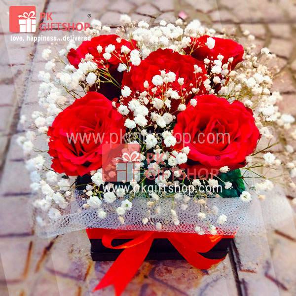IMPORTED RED ROSES WITH BABY BREATH