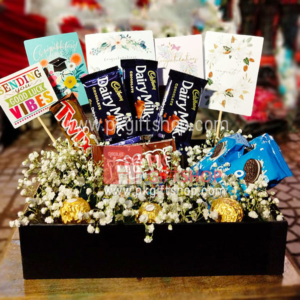 PREMIER  CHOCOLATES GIFT BASKET WITH CONGRATULATION CARDS