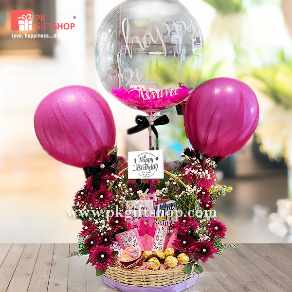 DELUXE FLOWERS & CHOCOLATE GIFT BASKET