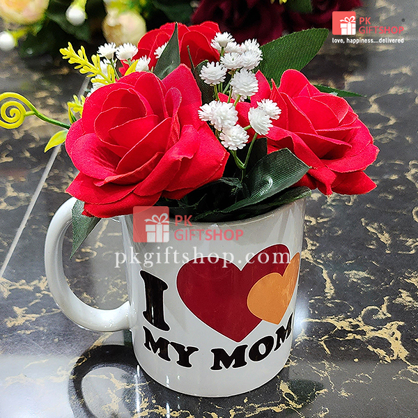 I LOVE YOU MOM MUG WITH FLOWERS