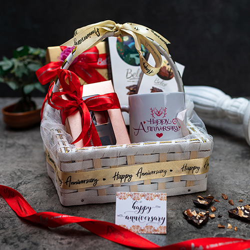 ANNIVERSARY BASKET WITH MUG BY BELCO